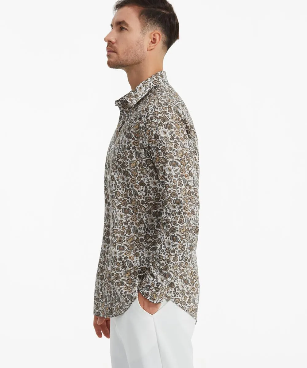 Men's Floral Dress Button Down Shirt Mens Long Sleeve Casual Cotton Shirt