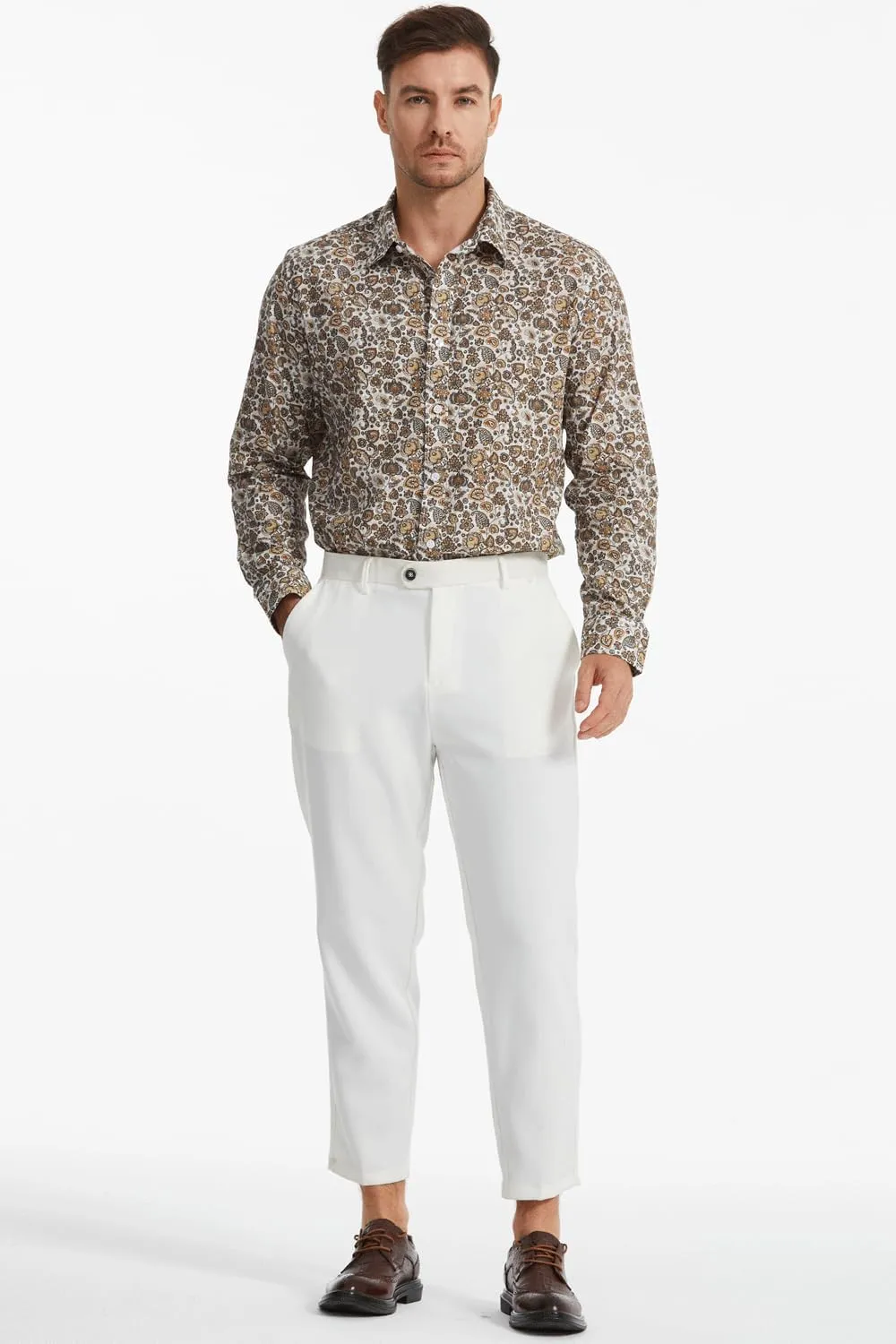Men's Floral Dress Button Down Shirt Mens Long Sleeve Casual Cotton Shirt