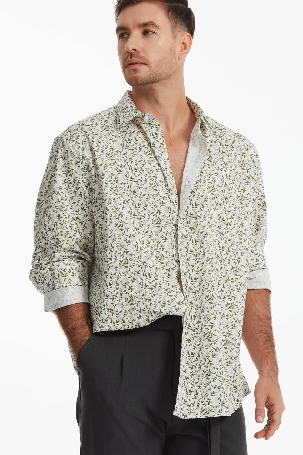 Men's Floral Dress Button Down Shirt Mens Long Sleeve Casual Cotton Shirt