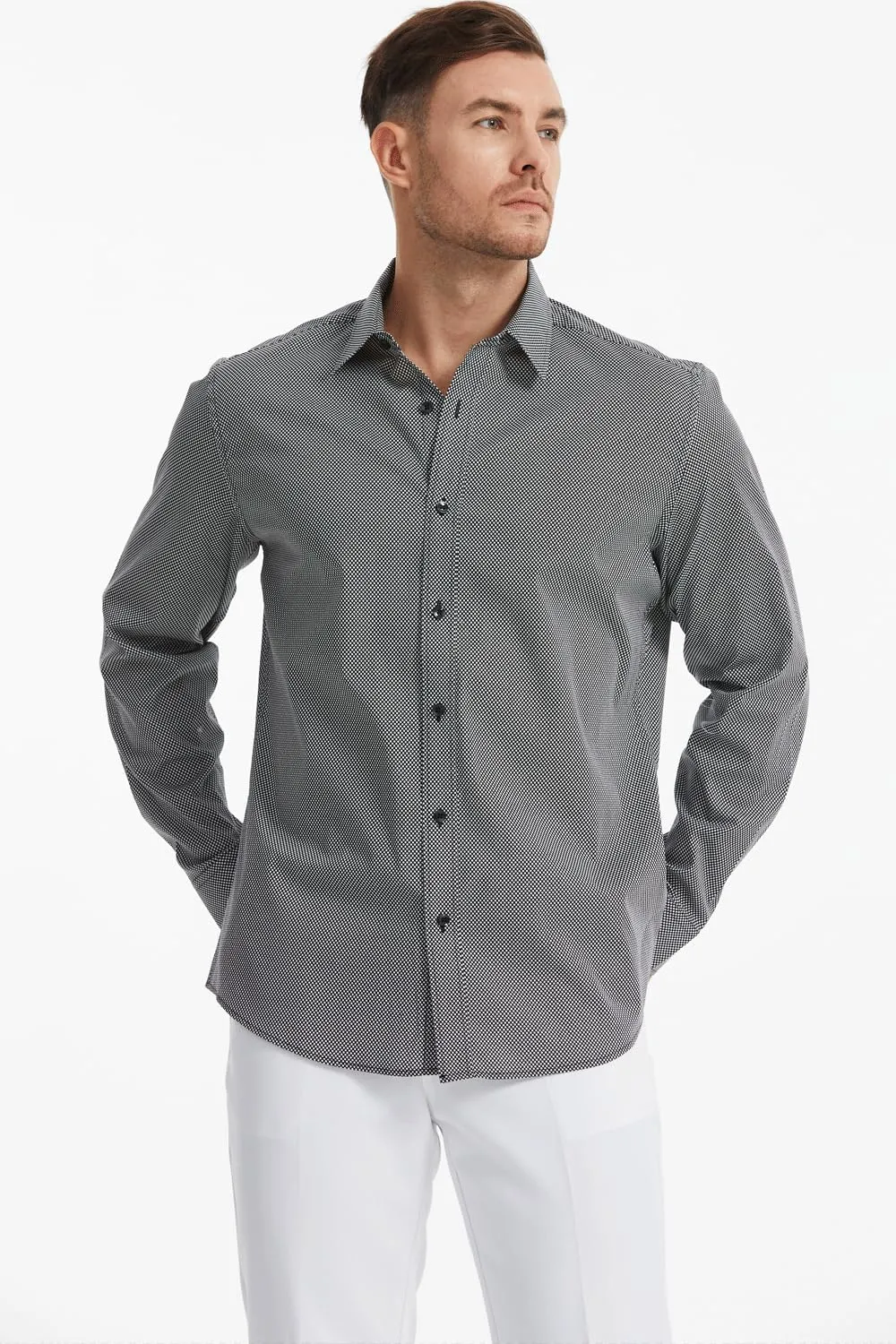 Men's Floral Dress Button Down Shirt Mens Long Sleeve Casual Cotton Shirt