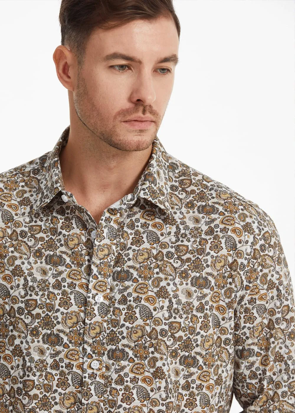 Men's Floral Dress Button Down Shirt Mens Long Sleeve Casual Cotton Shirt
