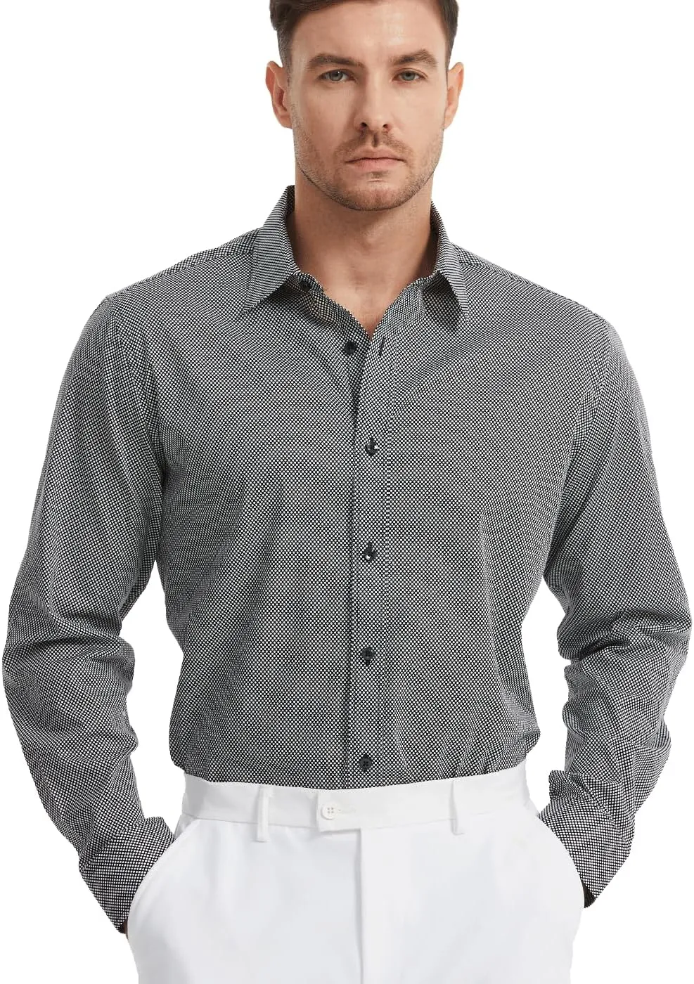 Men's Floral Dress Button Down Shirt Mens Long Sleeve Casual Cotton Shirt