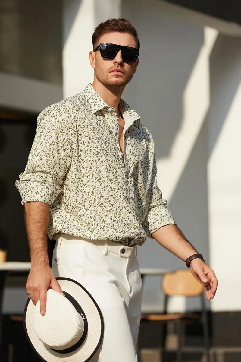 Men's Floral Dress Button Down Shirt Mens Long Sleeve Casual Cotton Shirt