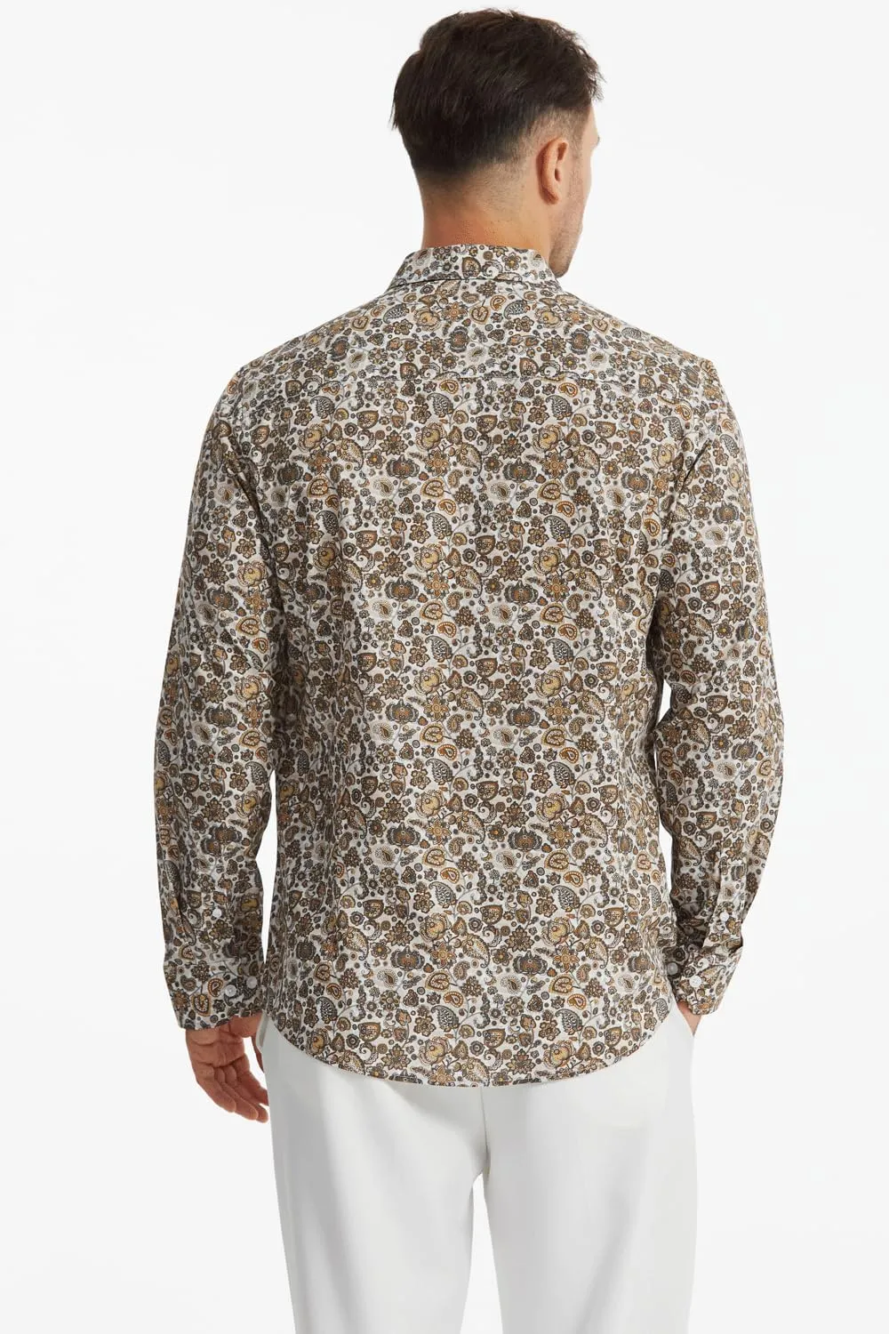 Men's Floral Dress Button Down Shirt Mens Long Sleeve Casual Cotton Shirt