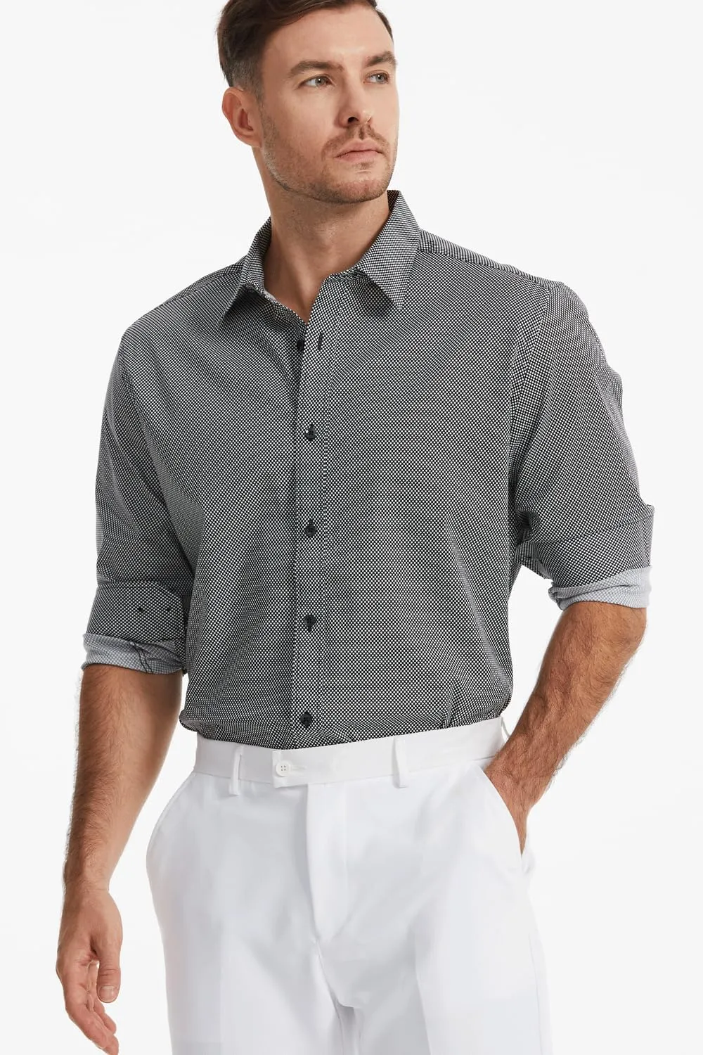 Men's Floral Dress Button Down Shirt Mens Long Sleeve Casual Cotton Shirt