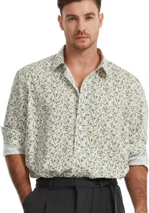 Men's Floral Dress Button Down Shirt Mens Long Sleeve Casual Cotton Shirt