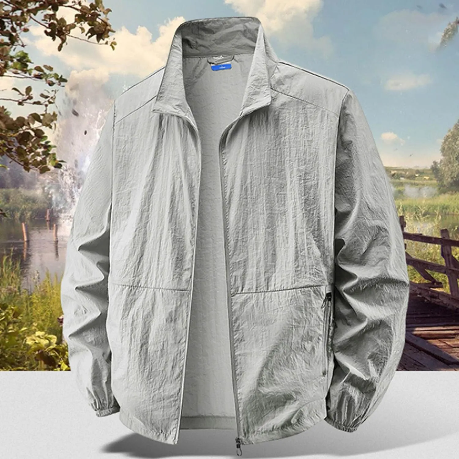 Men's Full Zip Up Sun Protection Hoodie Jacket Long Sleeve Lightweight UV Shirts for Men Outdoor Hiking Fishing Coat