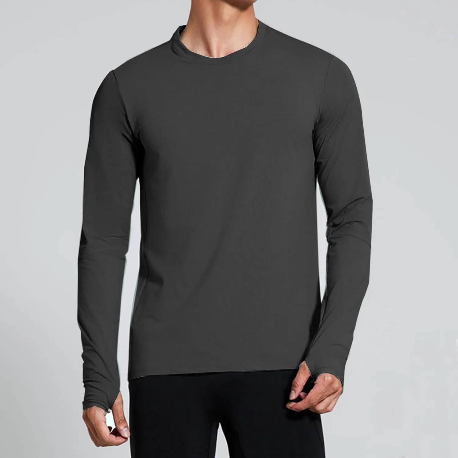 Mens Long Sleeve Shirts UPF 50  UV Sun Protection Athletic Shirt for Hiking Running Workout Rash Guard with Thumb Hole