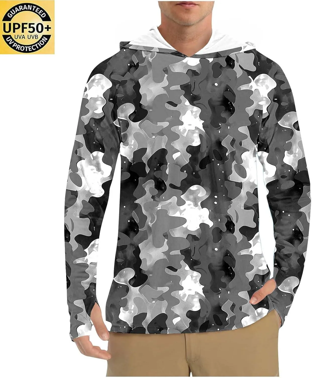 Men's Sun Protection Hoodie Shirt UPF 50  Long Sleeve Rash Guard Outdoor Fishing Lightweight Camo Quick Dry UV Shirts