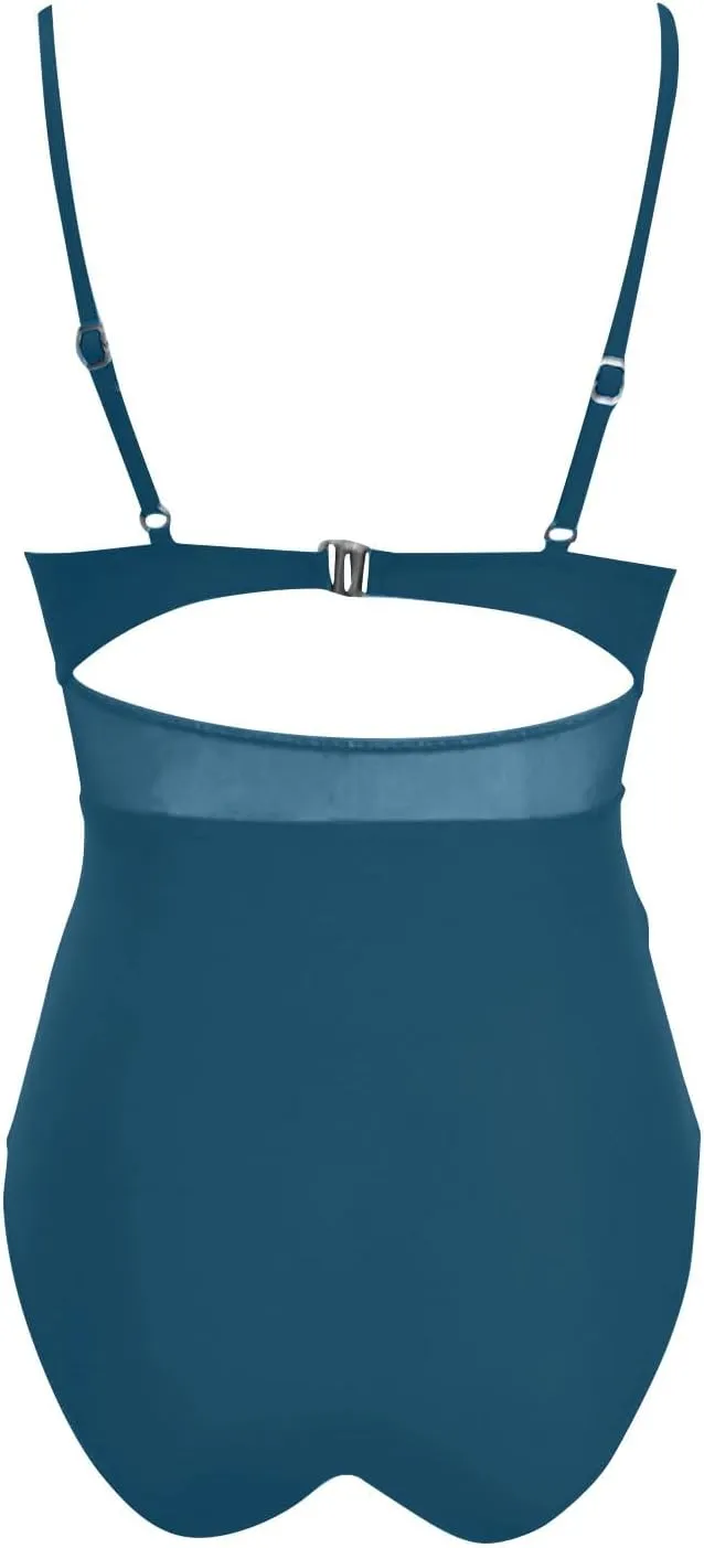 NATHGAM One Piece Swimsuit Women High Waisted Tummy Control Swimsuits Adjustable Strap Twist Front Mesh Bathing Suit Swimwear