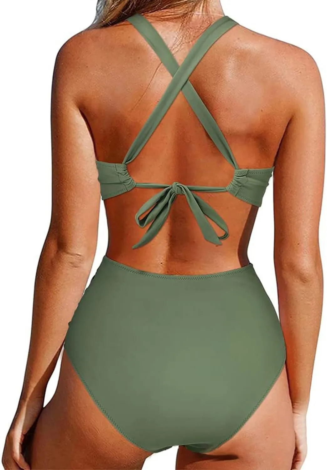 NATHGAM Women One Piece Swimsuit Crisscross Back Tummy Control Swimsuits Twist Front High Waisted Bathing Suit Sexy Swimwear