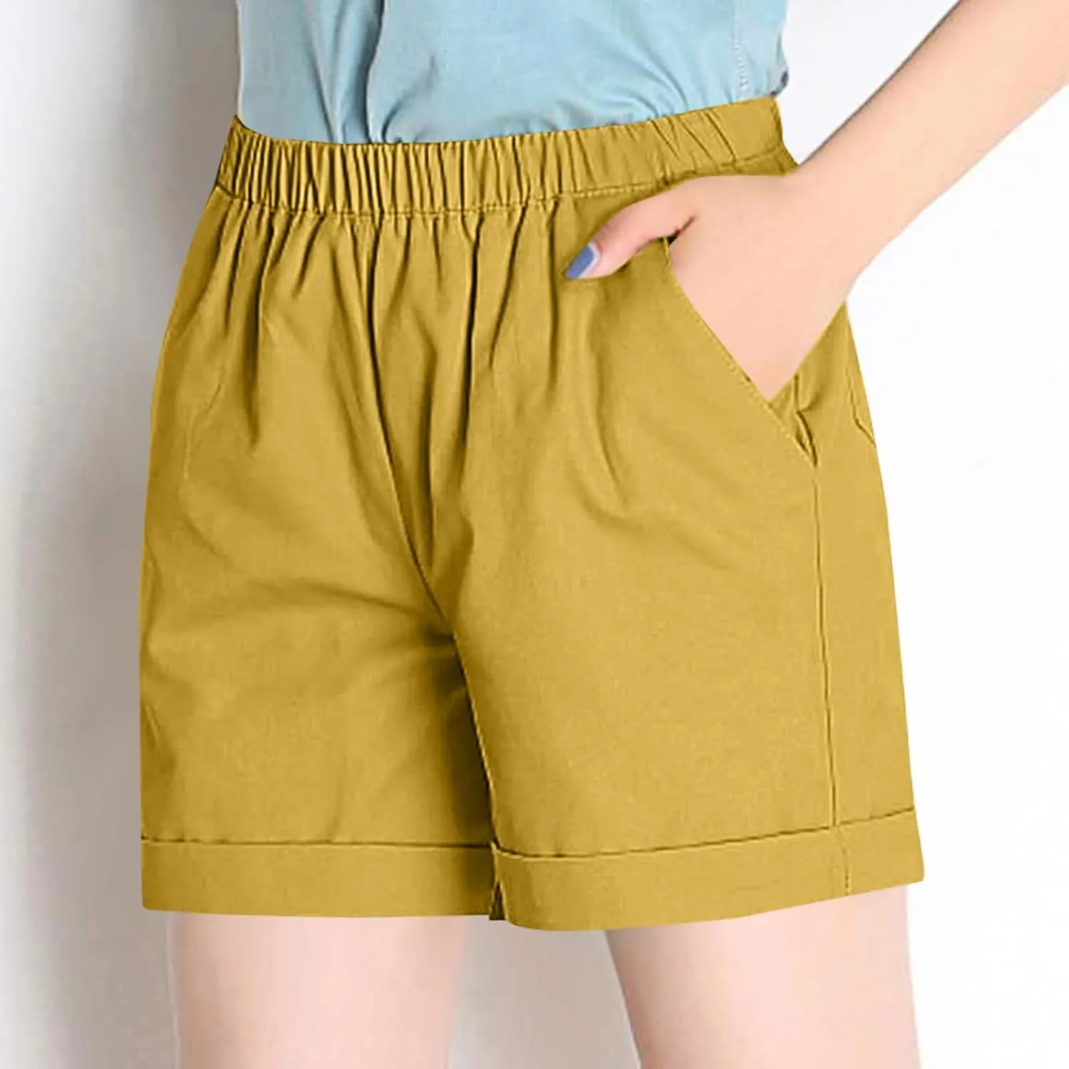 NBXNZWF Linen Shorts for Women 2025 Summer Loose Casual Comfy Elastic Waist Pants Beach Vacation Gym Shorts with Pockets