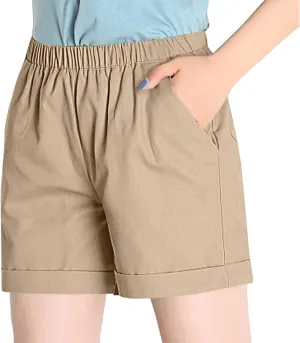 NBXNZWF Linen Shorts for Women 2025 Summer Loose Casual Comfy Elastic Waist Pants Beach Vacation Gym Shorts with Pockets