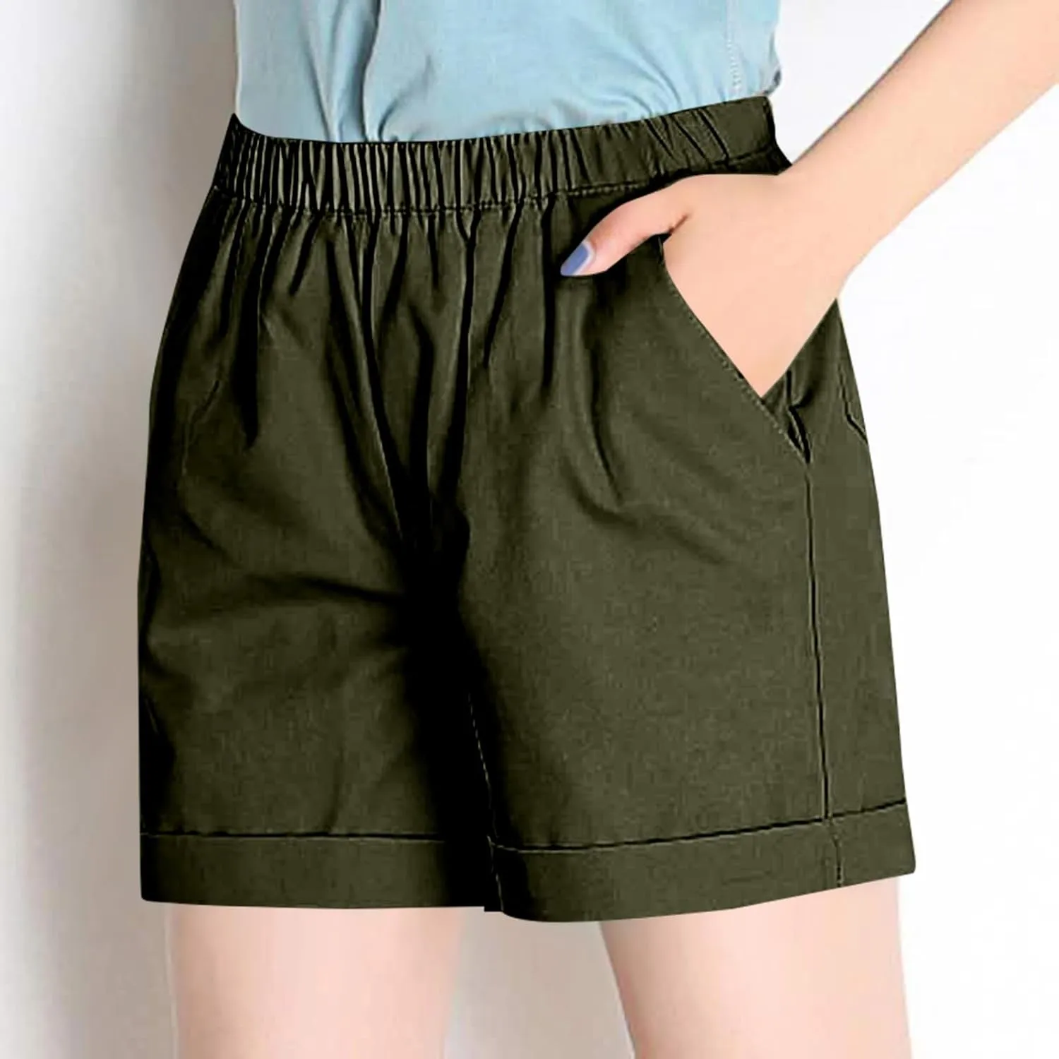 NBXNZWF Linen Shorts for Women 2025 Summer Loose Casual Comfy Elastic Waist Pants Beach Vacation Gym Shorts with Pockets