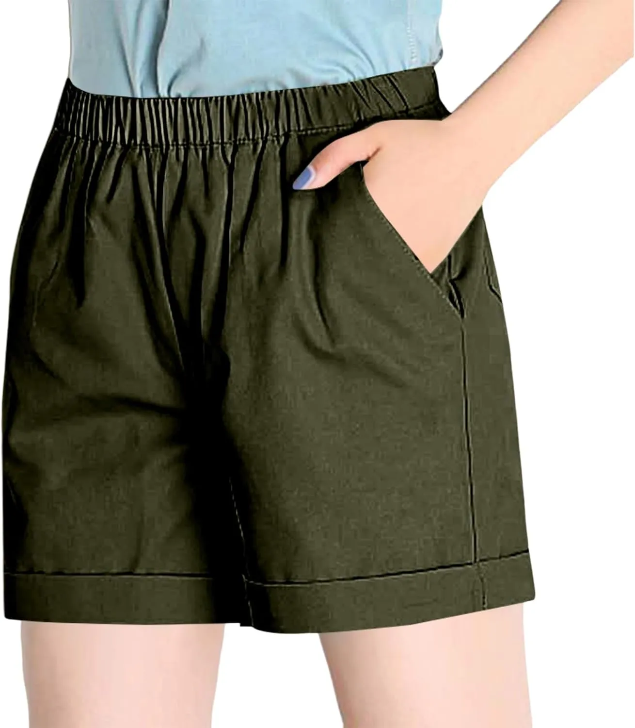 NBXNZWF Linen Shorts for Women 2025 Summer Loose Casual Comfy Elastic Waist Pants Beach Vacation Gym Shorts with Pockets