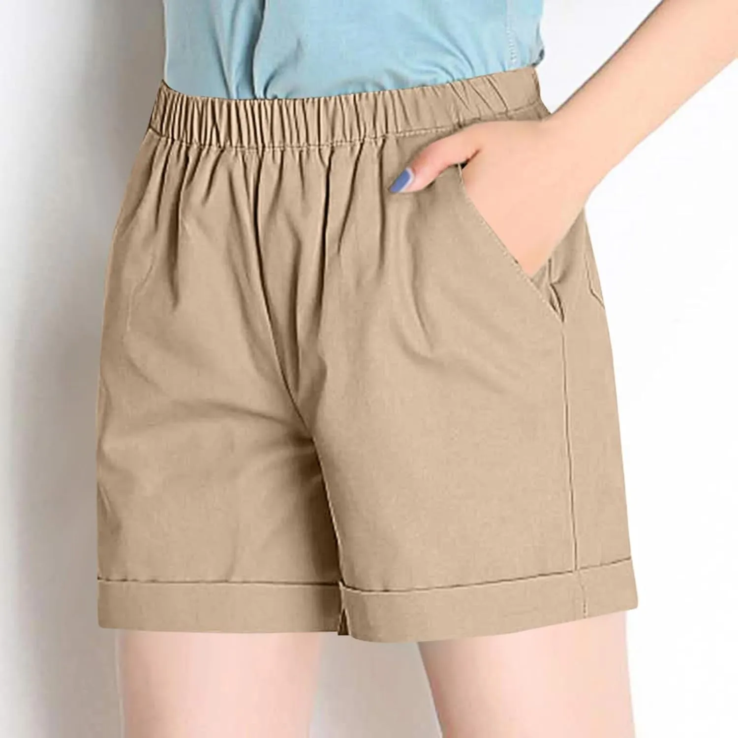NBXNZWF Linen Shorts for Women 2025 Summer Loose Casual Comfy Elastic Waist Pants Beach Vacation Gym Shorts with Pockets