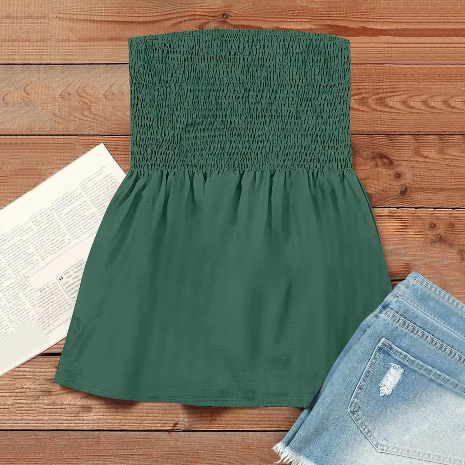 NBXNZWF Womens Tube Tops Off The Shoulder Smocked Strapless Sexy Tanks Summer Casual Bandeau Sleeveless Backless Shirts