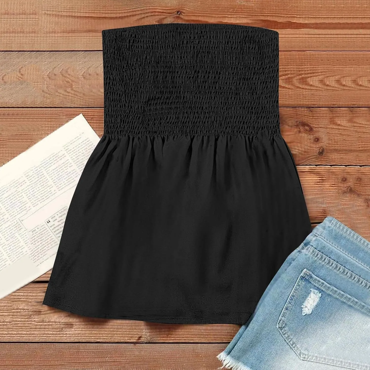 NBXNZWF Womens Tube Tops Off The Shoulder Smocked Strapless Sexy Tanks Summer Casual Bandeau Sleeveless Backless Shirts