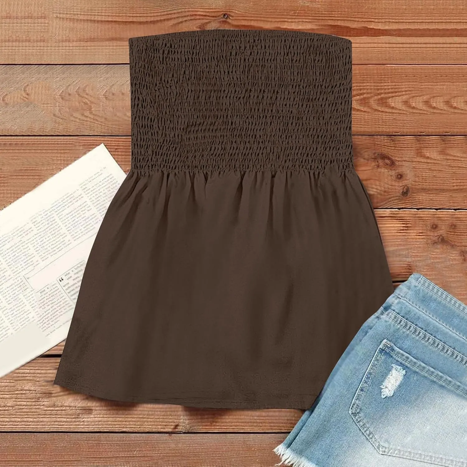 NBXNZWF Womens Tube Tops Off The Shoulder Smocked Strapless Sexy Tanks Summer Casual Bandeau Sleeveless Backless Shirts