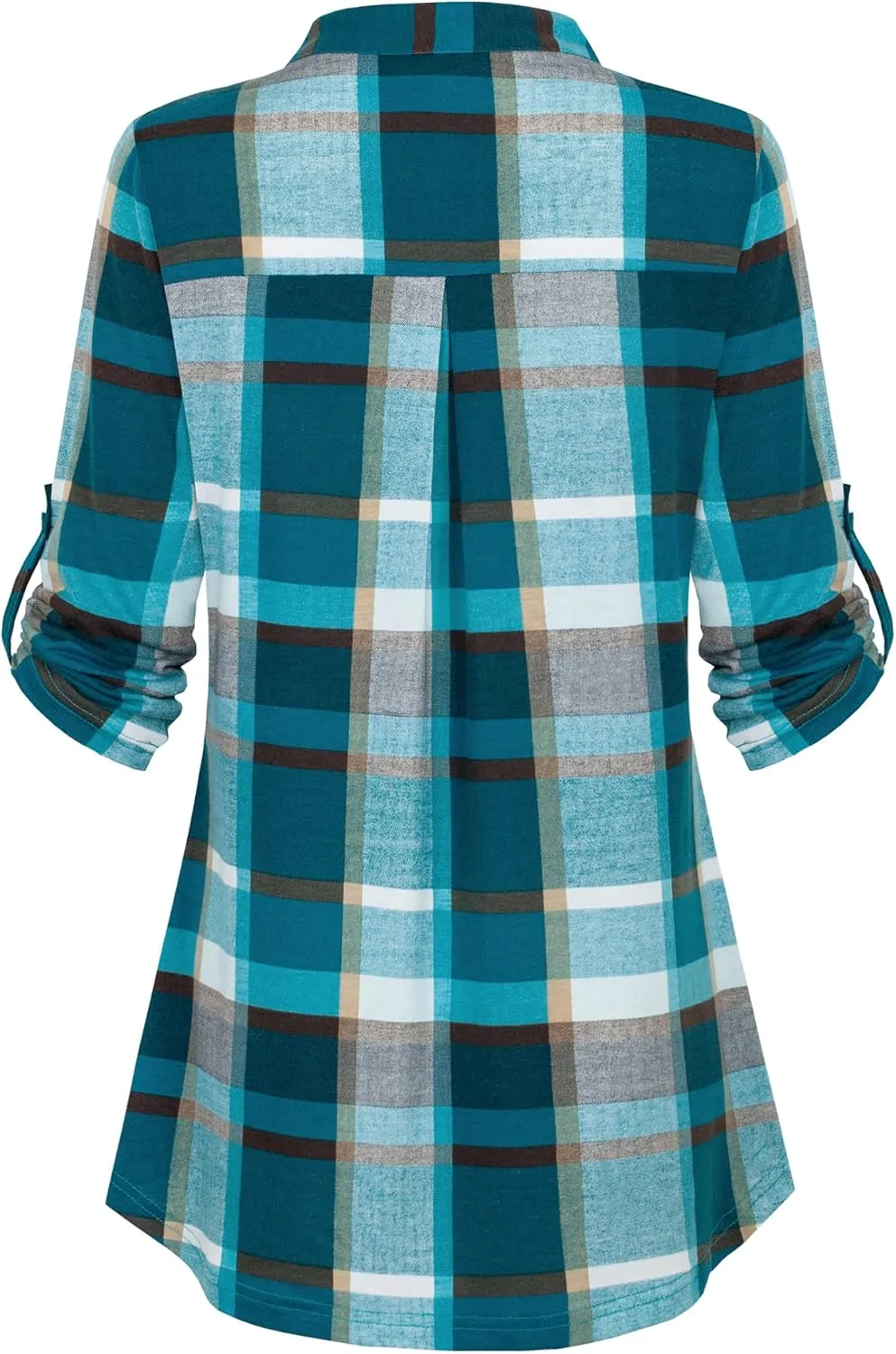 Ninedaily Women's 3/4 Sleeve Plaid Shirts Zip Floral Casual Tunic Blouse Tops