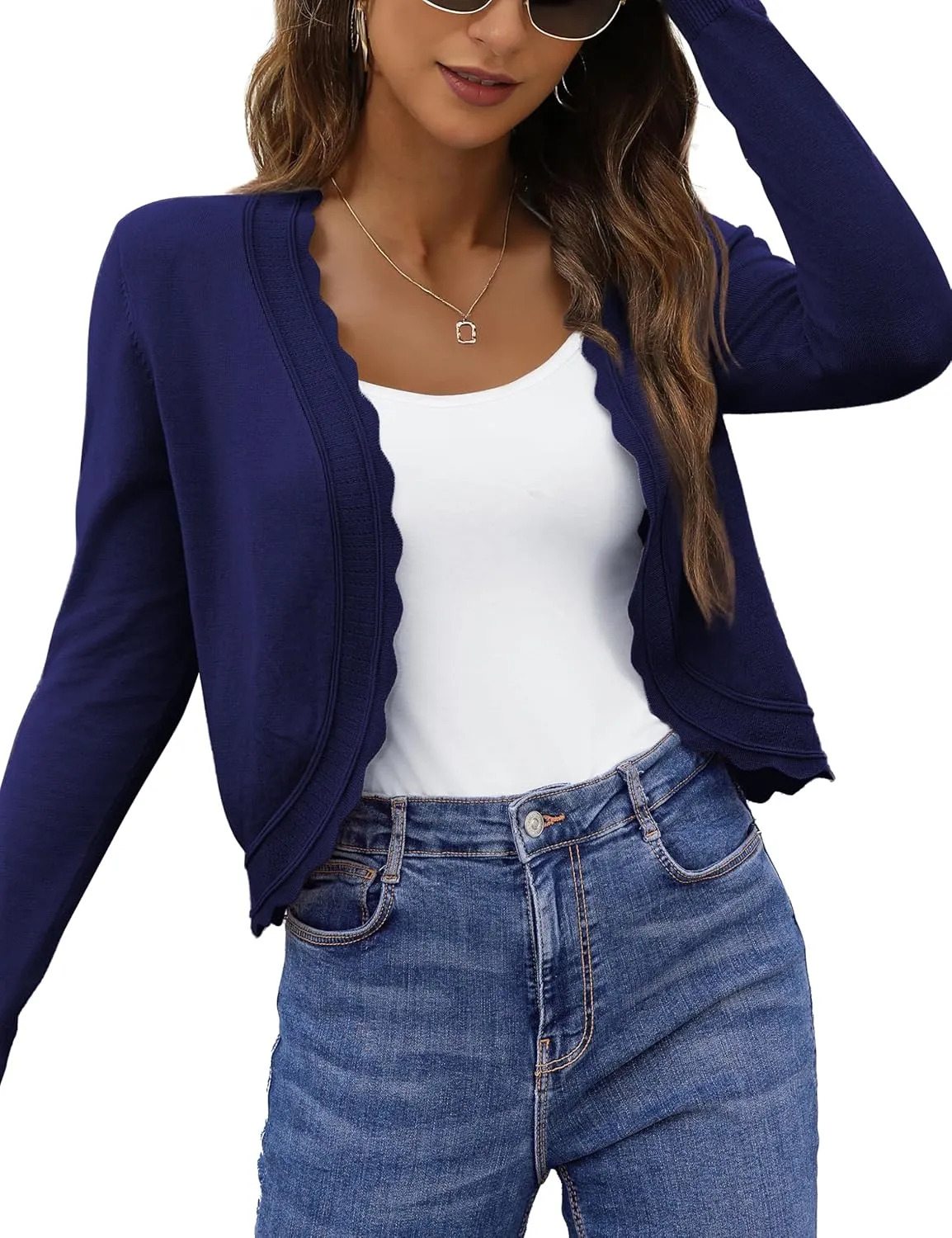 OmicGot Women's Long Sleeve Cardigan Sweaters Open Front Cropped Bolero Shrugs for Dresses S-XL