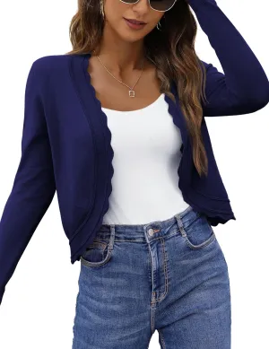 OmicGot Women's Long Sleeve Cardigan Sweaters Open Front Cropped Bolero Shrugs for Dresses S-XL