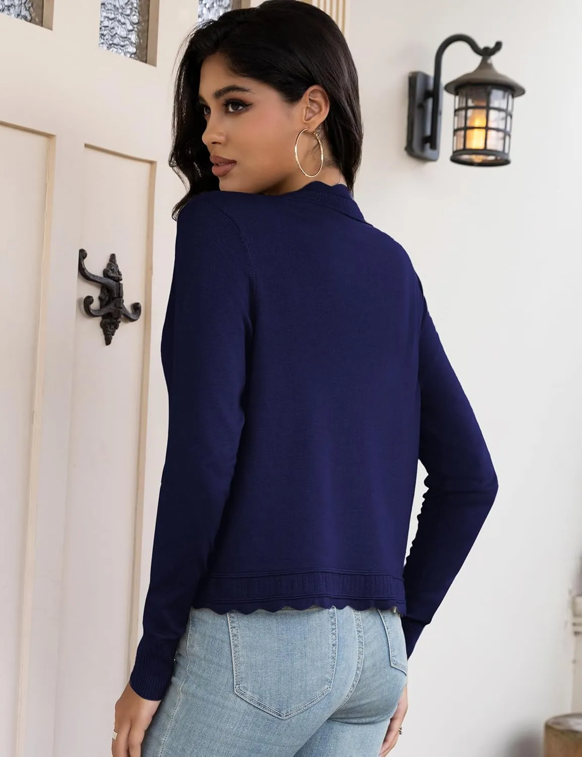 OmicGot Women's Long Sleeve Cardigan Sweaters Open Front Cropped Bolero Shrugs for Dresses S-XL