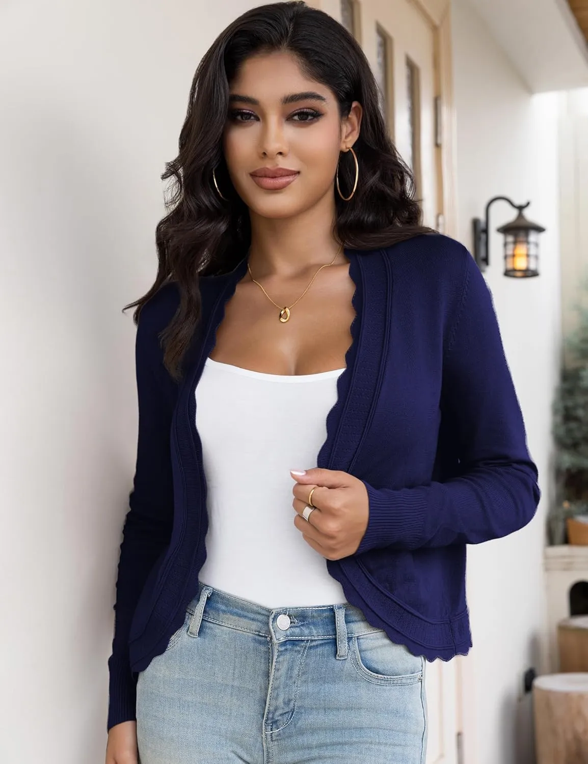 OmicGot Women's Long Sleeve Cardigan Sweaters Open Front Cropped Bolero Shrugs for Dresses S-XL