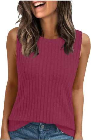 Oplxuo Womens Crew Neck Ribbed Tank Tops Sleeveless Basic Tops Sexy Slim Fit Tee Shirts Summer Clothes 2025