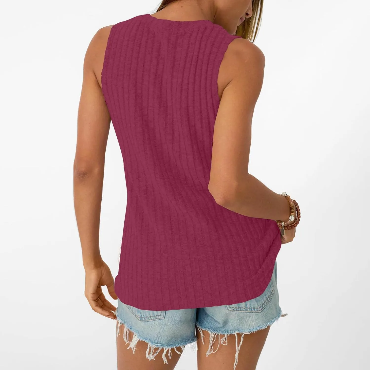 Oplxuo Womens Crew Neck Ribbed Tank Tops Sleeveless Basic Tops Sexy Slim Fit Tee Shirts Summer Clothes 2025