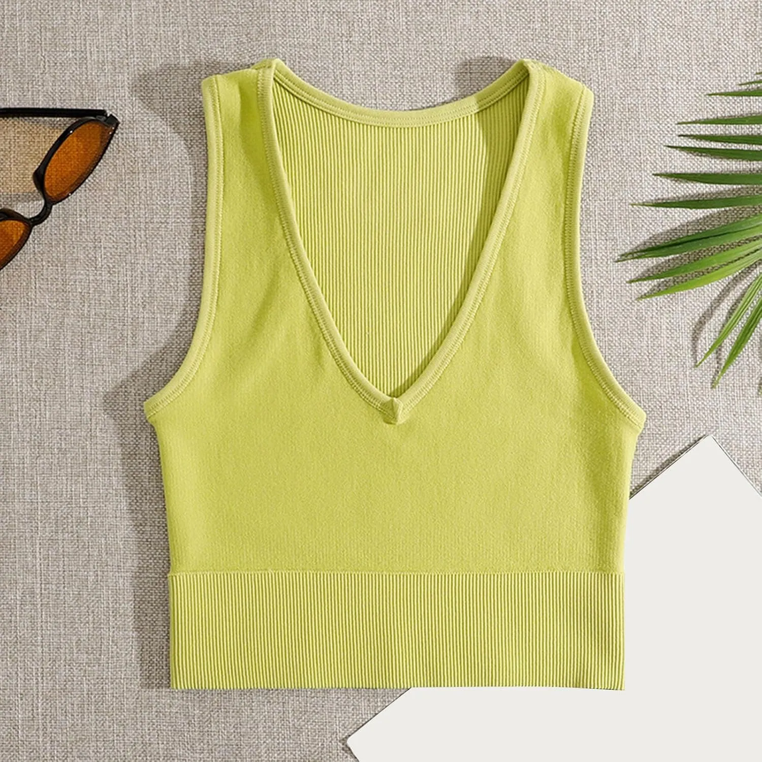Oplxuo Womens Sexy Deep V-Neck Ribbed Tank Tops Cropped Slim Fit Y2K Going Out Sleeveless Shirts