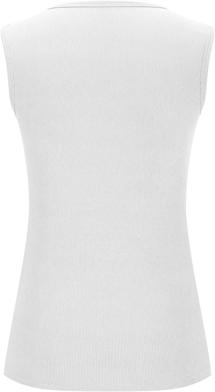 Oplxuo Women's Summer Tank Tops Square Neck Athletic Ribbed Knit Sleeveless T Shirts Slim Fit Gym Workout Cami Tee Blouses