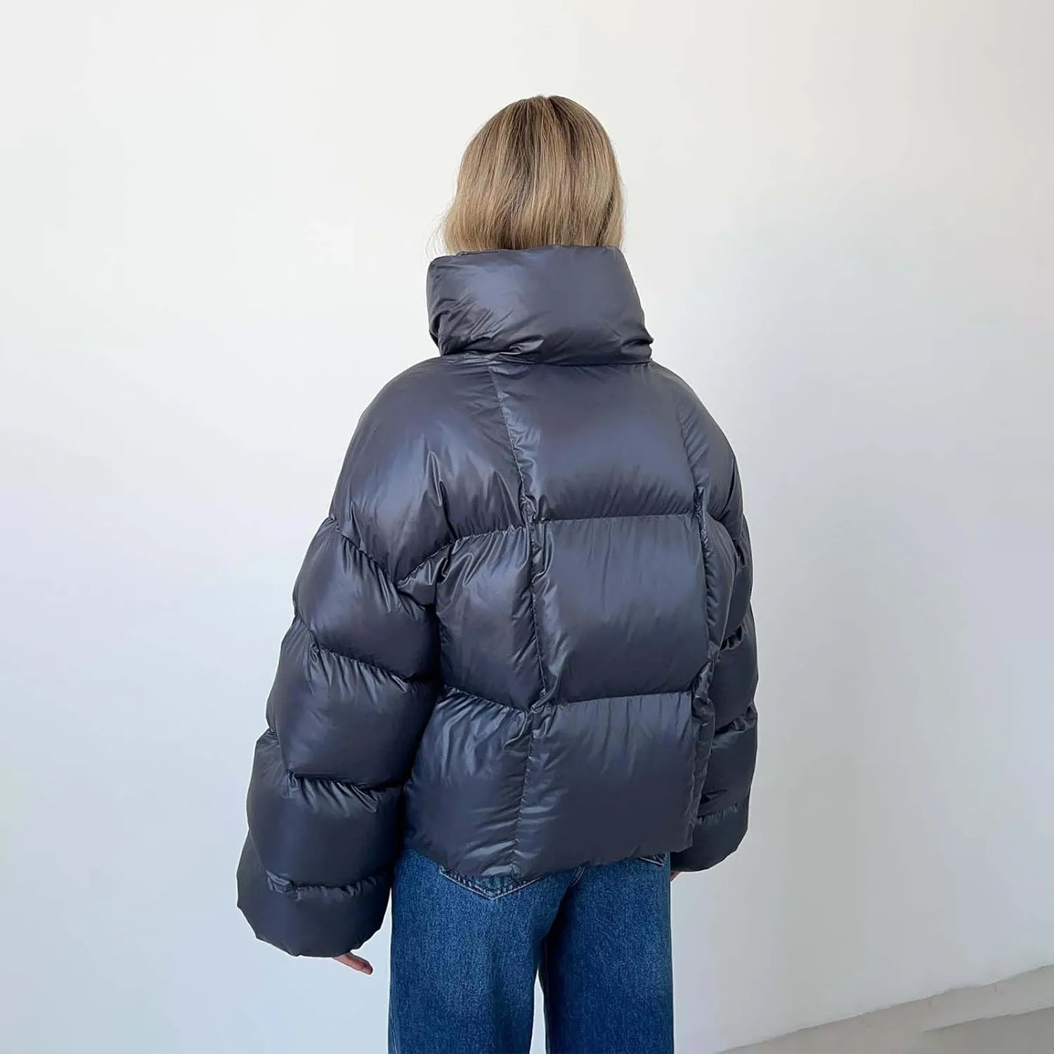 Oversized Down Jacket Womens Thickened Short Padded Y2k Puffer Pockets Cropped Winter Coat Outerwear Removable Hood