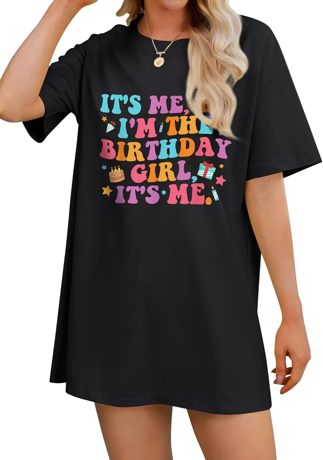 Oversized Shirt for Women It's Me Hi I'm Birthday Girl It's Me Letter Tee Shirt Party Short Sleeve Tops