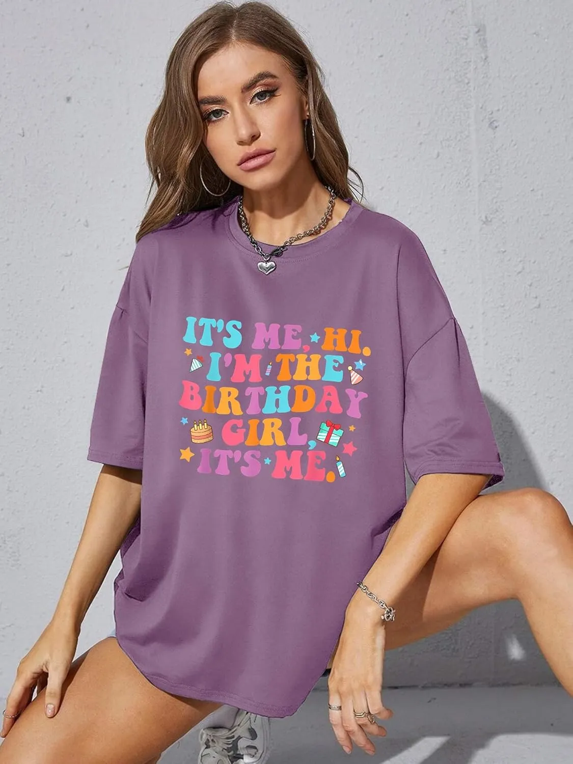 Oversized Shirt for Women It's Me Hi I'm Birthday Girl It's Me Letter Tee Shirt Party Short Sleeve Tops
