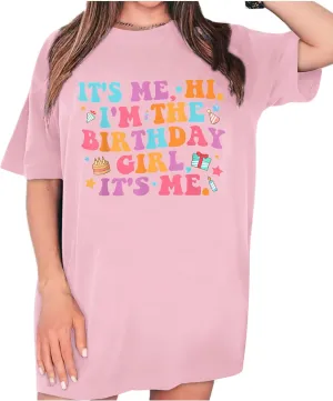 Oversized Shirt for Women It's Me Hi I'm Birthday Girl It's Me Letter Tee Shirt Party Short Sleeve Tops