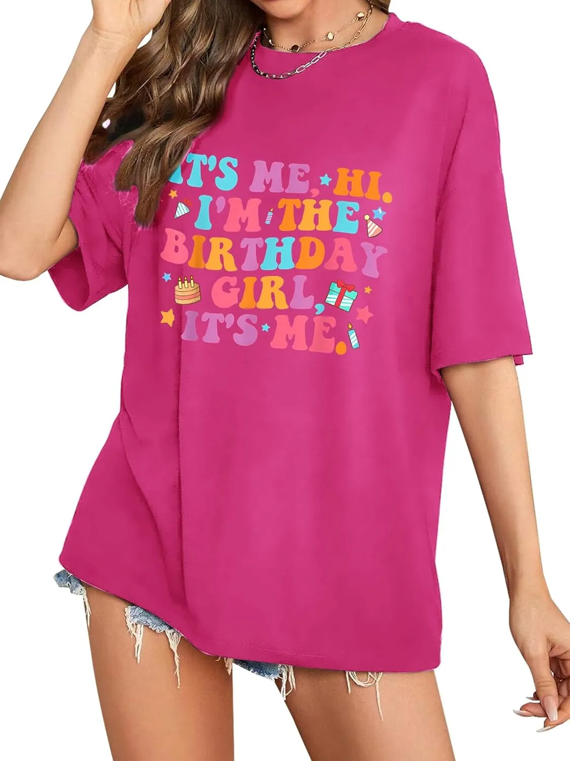 Oversized Shirt for Women It's Me Hi I'm Birthday Girl It's Me Letter Tee Shirt Party Short Sleeve Tops