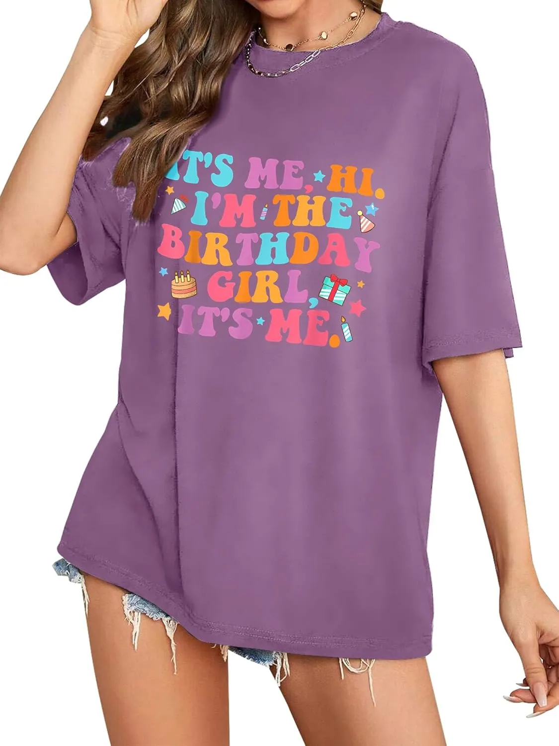 Oversized Shirt for Women It's Me Hi I'm Birthday Girl It's Me Letter Tee Shirt Party Short Sleeve Tops
