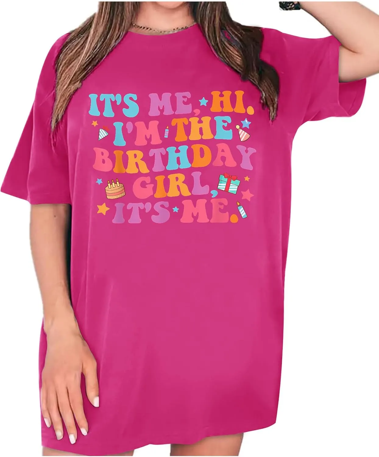 Oversized Shirt for Women It's Me Hi I'm Birthday Girl It's Me Letter Tee Shirt Party Short Sleeve Tops