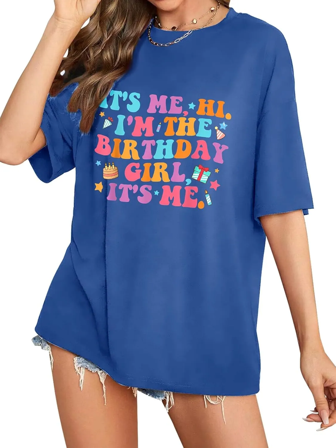 Oversized Shirt for Women It's Me Hi I'm Birthday Girl It's Me Letter Tee Shirt Party Short Sleeve Tops