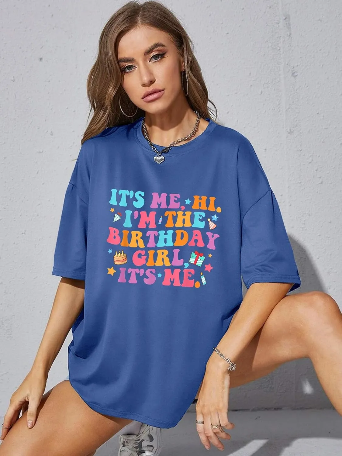 Oversized Shirt for Women It's Me Hi I'm Birthday Girl It's Me Letter Tee Shirt Party Short Sleeve Tops