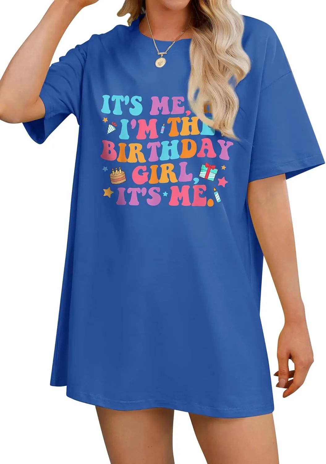 Oversized Shirt for Women It's Me Hi I'm Birthday Girl It's Me Letter Tee Shirt Party Short Sleeve Tops