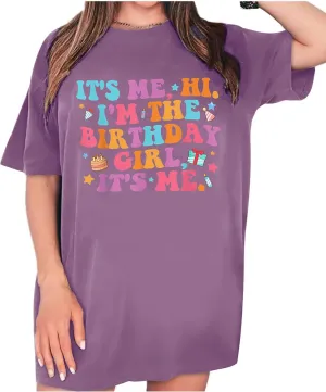 Oversized Shirt for Women It's Me Hi I'm Birthday Girl It's Me Letter Tee Shirt Party Short Sleeve Tops