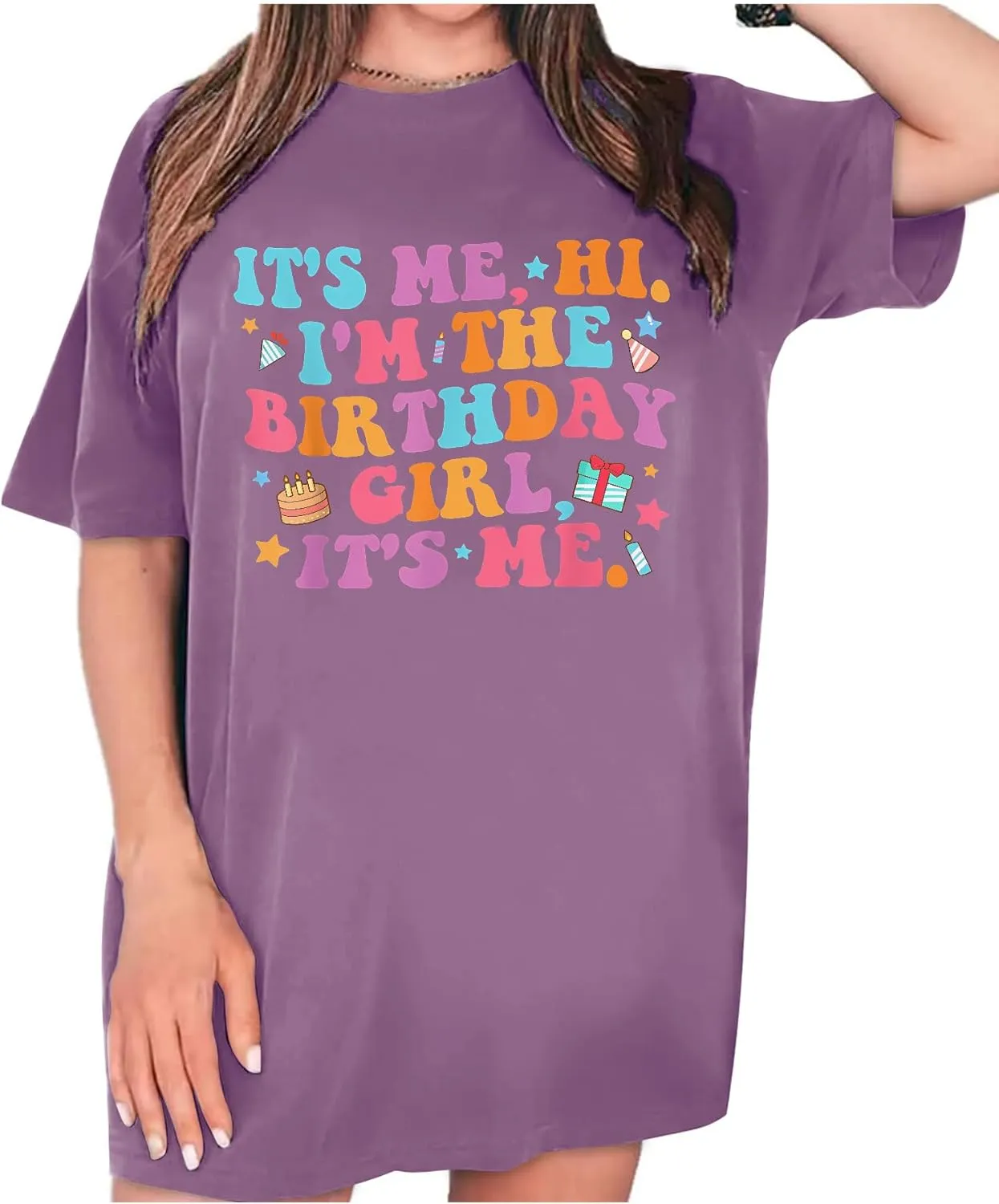 Oversized Shirt for Women It's Me Hi I'm Birthday Girl It's Me Letter Tee Shirt Party Short Sleeve Tops