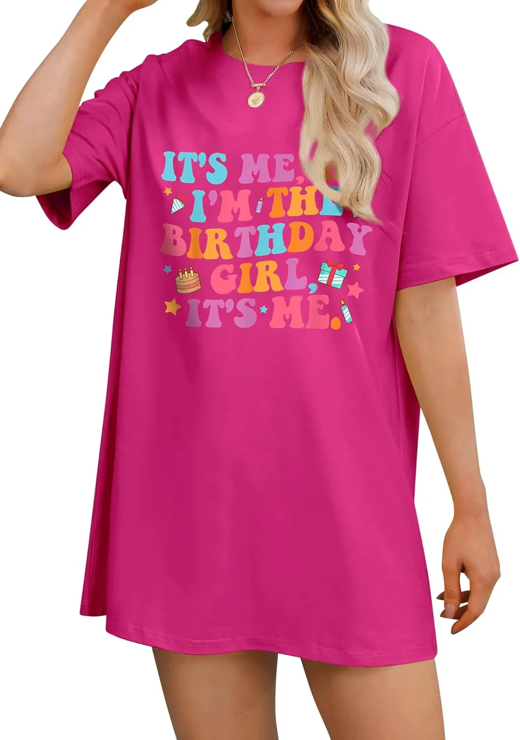 Oversized Shirt for Women It's Me Hi I'm Birthday Girl It's Me Letter Tee Shirt Party Short Sleeve Tops