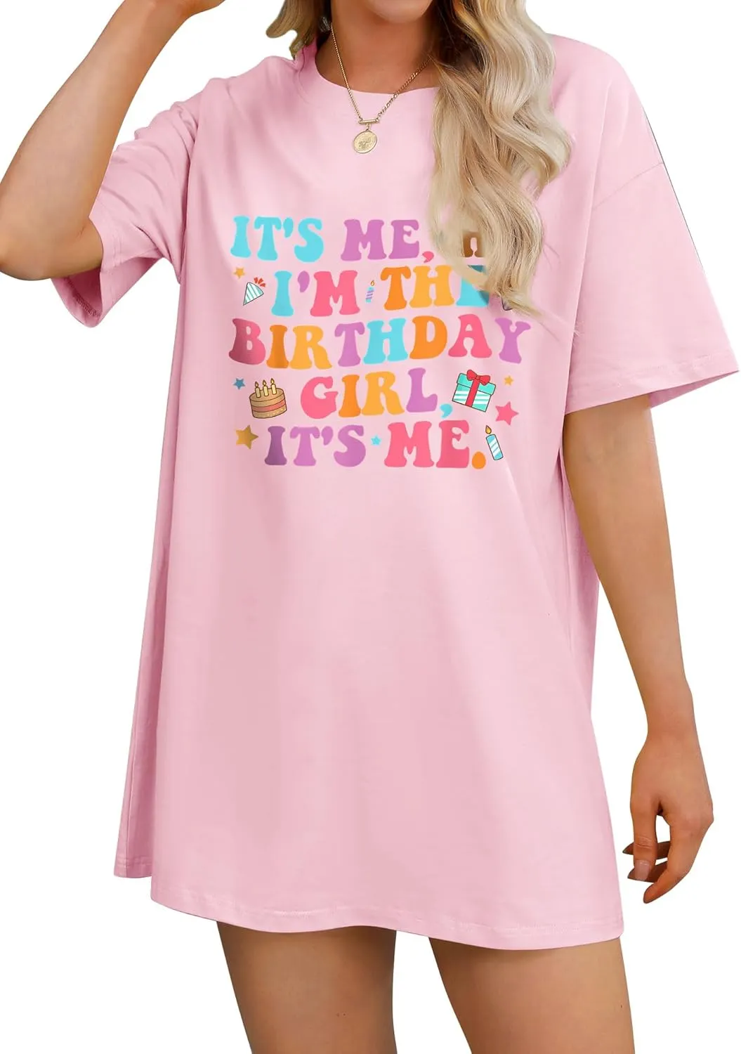 Oversized Shirt for Women It's Me Hi I'm Birthday Girl It's Me Letter Tee Shirt Party Short Sleeve Tops