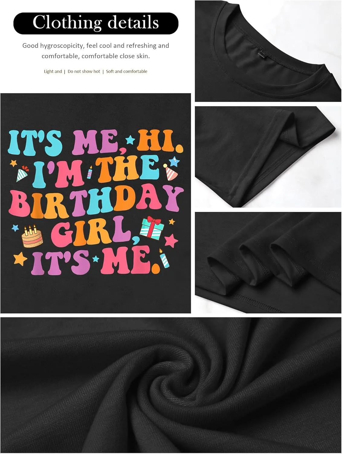 Oversized Shirt for Women It's Me Hi I'm Birthday Girl It's Me Letter Tee Shirt Party Short Sleeve Tops
