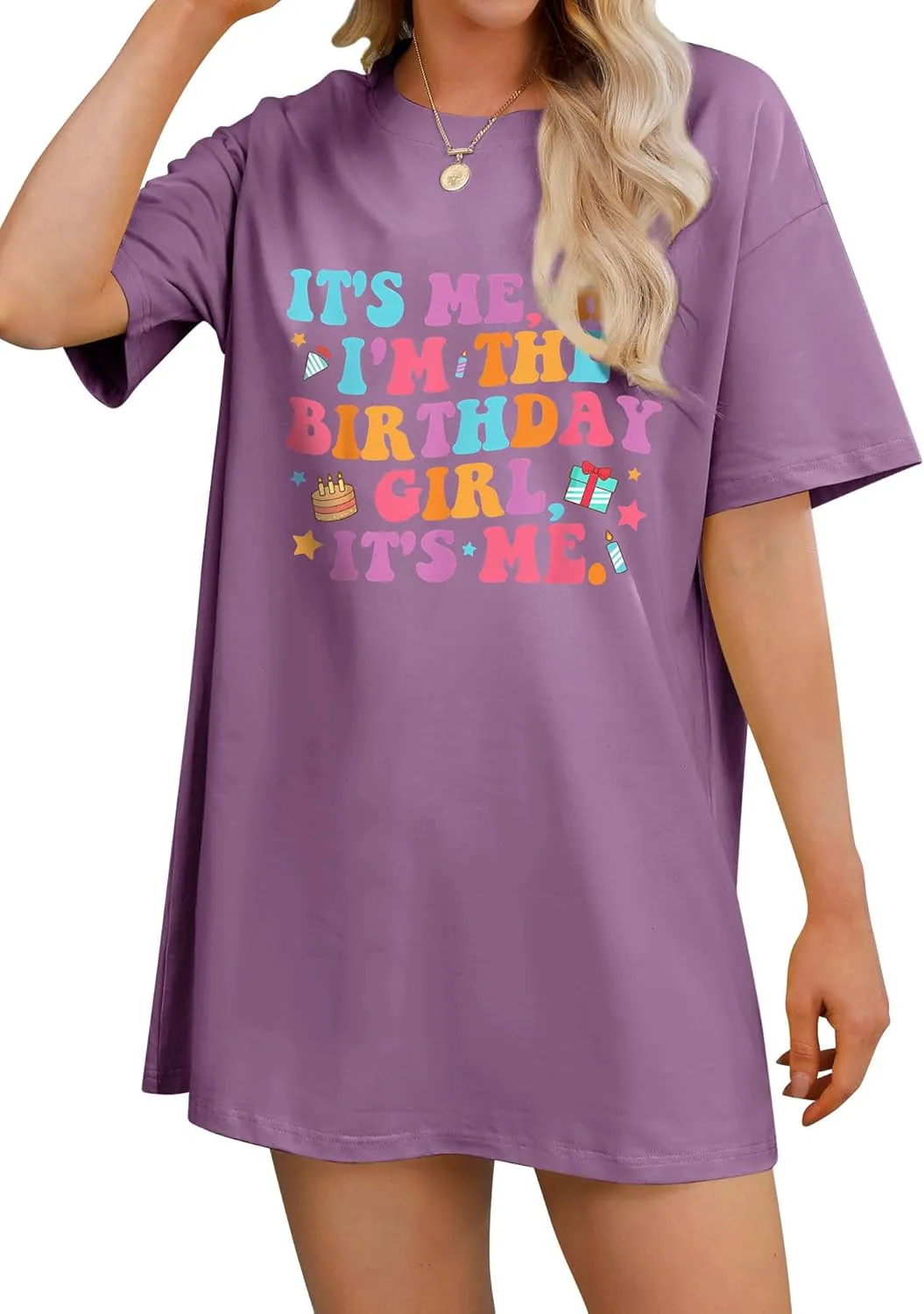 Oversized Shirt for Women It's Me Hi I'm Birthday Girl It's Me Letter Tee Shirt Party Short Sleeve Tops