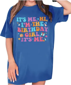 Oversized Shirt for Women It's Me Hi I'm Birthday Girl It's Me Letter Tee Shirt Party Short Sleeve Tops