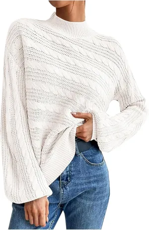 Oversized Sweaters for Women Fall Winter Turtleneck Lantern Sleeves Knitwear Fashionable Versatile Knitted Pullover